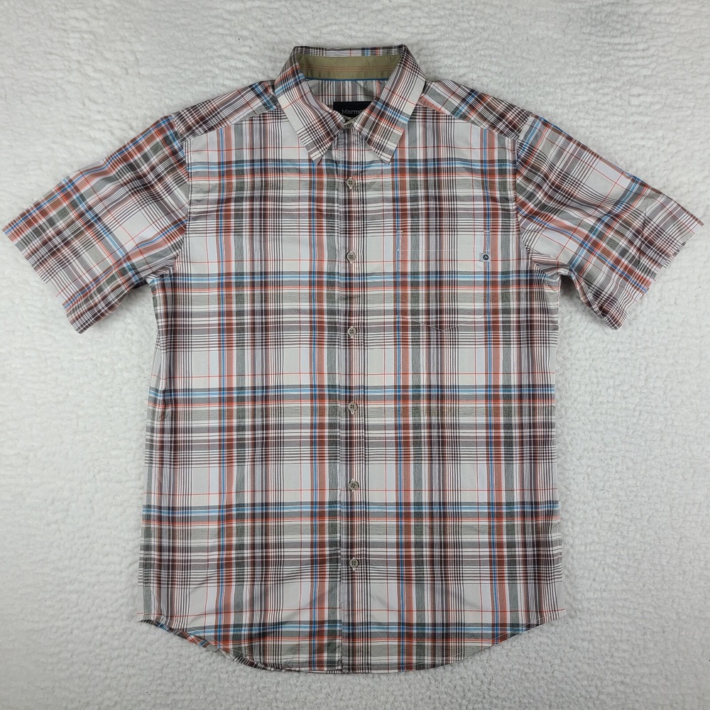 Marmot‎ Dress Shirt Mens Medium Multi Color Plaid Nylon Polyester Button Up